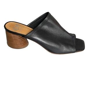 EOS Petti Leather Square Toe Mule Shoes Round Block Heel Black 41
